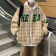 EQ85棒球服外套男女毛巾绣格子呢料夹克2024新款秋装港风P113，男装夹克，电商C306-1