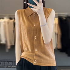 断码清仓羊毛背心女2025新款无袖POLO翻领外穿针织打底衫，女装马甲，佳绒包芯纱店