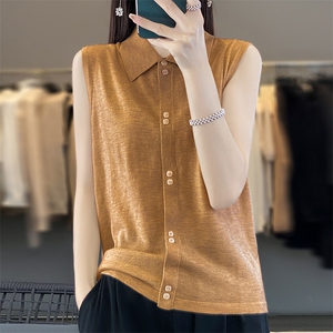 断码清仓羊毛背心女2025新款无袖POLO翻领外穿针织打底衫图片