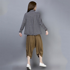 衬衫2021年秋季个性显瘦修身百搭长袖拼接POLO领潮流简约，女装衬衫，叶笙衣