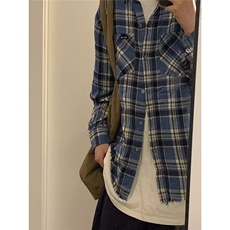 1506/QSD110/P31日系格子潮流百搭青少年休闲宽松工装衬衣外套，男装衬衫，星座1506