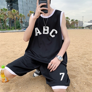 港风  夏季休闲网眼拼色运动篮球套装宽松两件套  TZ6303 P50控68图片