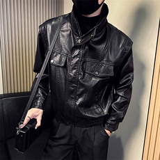 立领中短款韩版潮流时尚皮衣皮夹克男A368-J017-P158，男装皮衣，电商A368