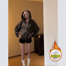 480G重磅加绒硬挺boxy男女秋冬美式高街条纹毛呢卫衣开衫厚外套，女装短外套，电商A486