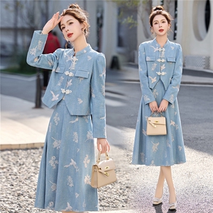 2026春季新款重工刺绣新中式G风流行的漂亮半身裙两件套套装，女装套装/套裙，伊仟回