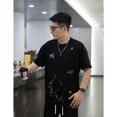 夏季新款简约韩版涂鸦个性印花刺绣短袖T恤潮流男士圆领时尚半袖，男装T恤，星座506A