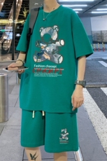 ！2024夏季新款男士潮流青少年短袖套装华夫格半袖HTZ21P50，男装T恤，电商B220