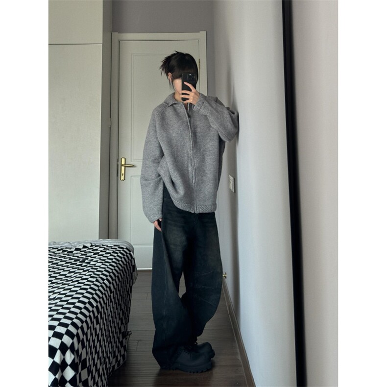 【有货】M349CC-特P65翻领毛衣开衫男慵懒拉链开衫针织外套,男装针织衫/毛衣,星座1007（原301D）
