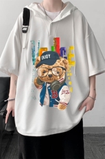 LD54211-P45连帽短袖t恤男大码胖子带帽五分袖中袖大皂风，男装T恤，电商A040
