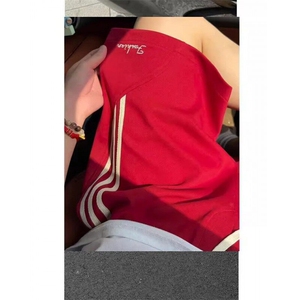 酒红色篮球运动短裤男夏季薄款五分裤三条杠裤子休闲中裤 K310图片