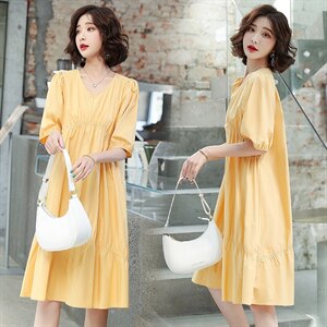 泡泡袖连衣裙女夏2024年新款法式长裙宽松显瘦裙子宽松，女装连衣裙，梦懿尔