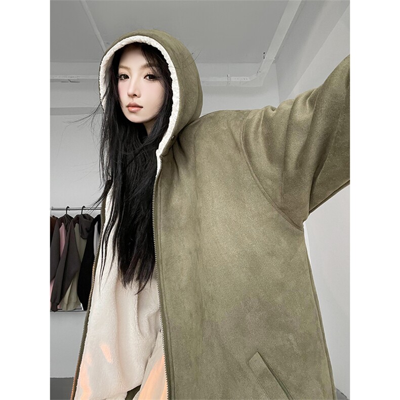 现货抖音得物二开可供视频麂皮绒加绒加厚连帽棉衣外套棉服MJP03,男装棉衣,电商A486