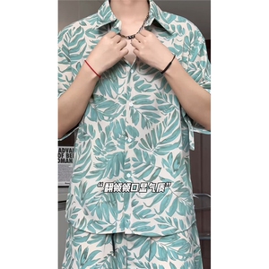 短袖衬衫男+短裤男套装男100%聚酯纤维M-5XL大码TZ78707P50控98,冬天里面穿背心外面搭啥图片