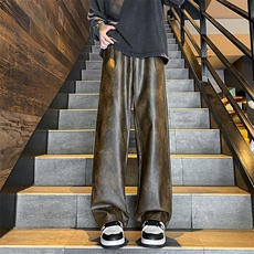 8XL-M特大码皮裤男直通休闲裤软软PU皮宽松阔腿男K9102P75控95，男装皮裤，电商D206-1