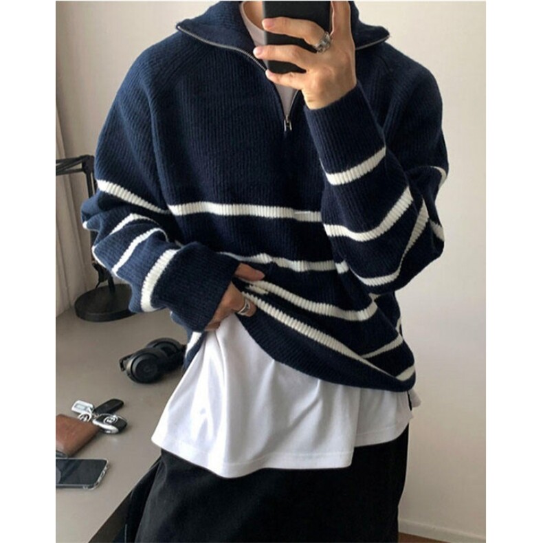 日系毛衣男女秋装ins慵懒风bf复古软糯套头拉链针织衫M5007,男装针织衫/毛衣,星座1116A（原606A-3）