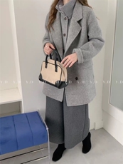 冬上新！【依嘟】羊毛外套+马甲两件套秋冬新款小个子宽松休闲套，女装双面呢大衣，依嘟服饰