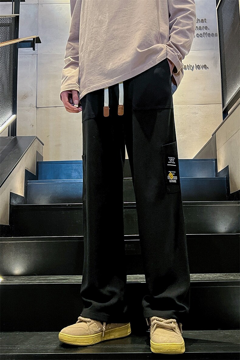 K013P45内景楼梯2024秋季直筒裤休闲宽松大码长裤华夫格裤子潮,男装休闲裤,电商A026-1