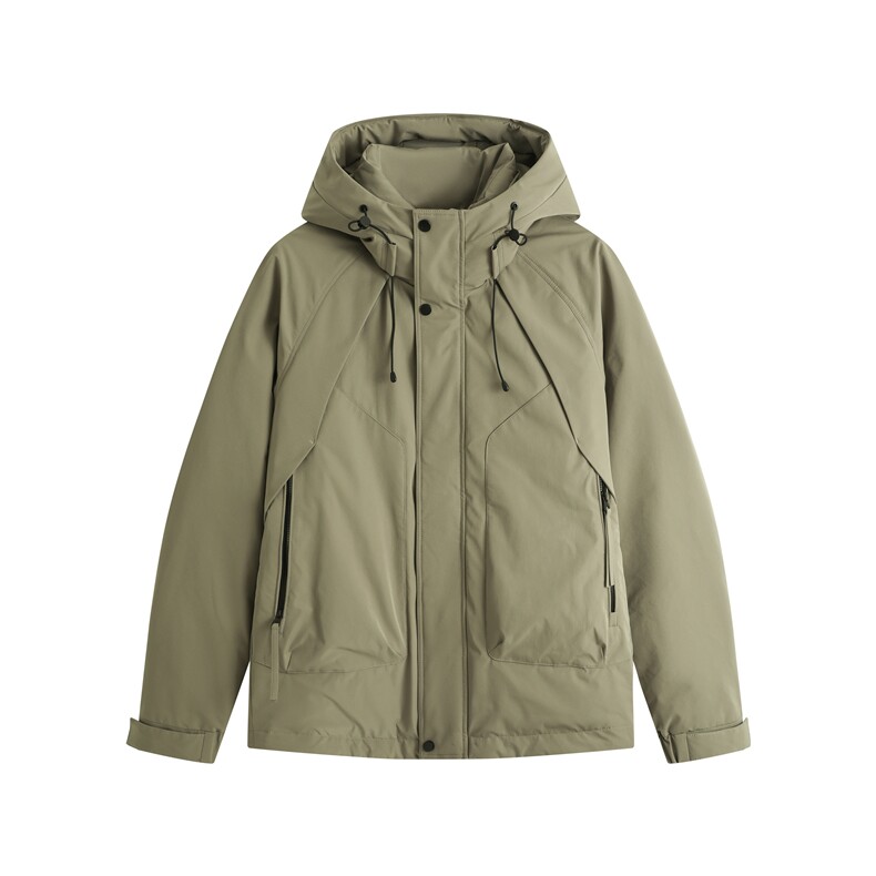 【真正羽绒】90绒带拼接大口袋休闲连帽羽绒服LMY65111-P220,男装羽绒服,电商A306