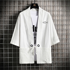 HF59129-P40风汉服男开衫外套七分袖道袍网格挂拍，男装民族服装，电商A040A
