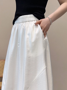 阔腿裤女夏薄款2025新款女装韩版时尚松紧高腰显瘦休闲直筒裤子女图片