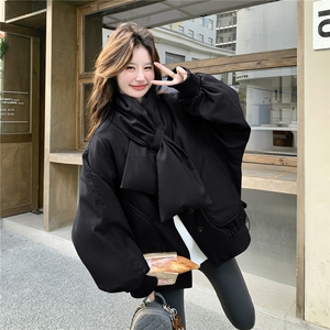 冬日韩系宽松羽绒服配围巾女2025新款设计感小个子大口袋保暖外套图片