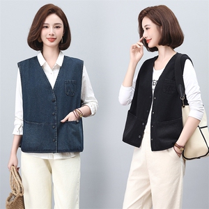 薄款马甲女款2025新款春秋季中老年妈妈休闲短款外搭牛仔马夹外套,女装马甲,悦见她