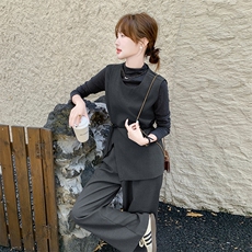 韩系高级感穿搭套装女2025春秋甜美显瘦不规则马甲直筒阔裤三件套，女装套装/套裙，2C129