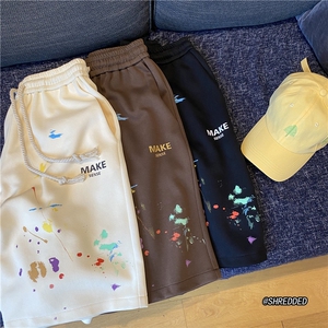抖音品质港风新款泼墨印花短裤宽松系带中裤B315-K23341-p45控58图片