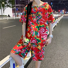 TZ203男女休闲东北大花短袖圆领T恤衫短裤可套装单选团队服风，男装休闲套装，星座115A(原星座507）