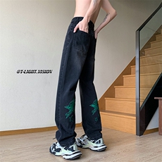 B221美式ins高街小众百搭刺绣直筒牛仔裤LK23037-P60控78，男装牛仔裤，电商B221