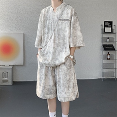TZ791-特批55控98夏季冰感扎染冰丝速干大码短袖短裤T恤套装男，男装休闲套装，电商A059