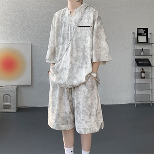 TZ791-特批55  控98 夏季冰感扎染冰丝速干大码短袖短裤T恤套装男图片