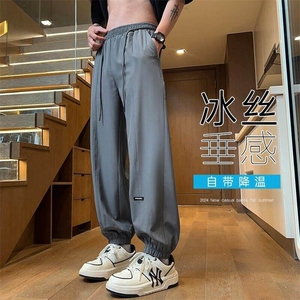 2025夏季新款冰丝薄款贴标宽松束脚裤男透气九分裤K23697-P35图片