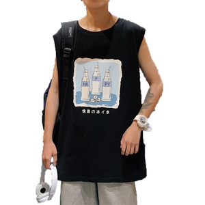！港风2023夏季无袖背心男加肥加大码宽松短袖T恤男BX282-P20图片