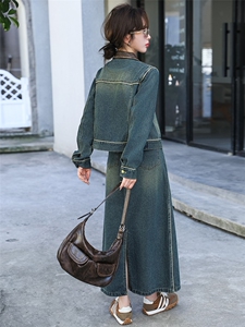 潮牌复古时尚牛仔套装女2024春秋新款洋气炸街短外套阔腿裤两件套图片