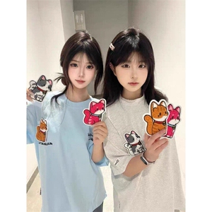 【有货】BK915CC-特P38 小猫刺绣魔术贴短袖T恤男女夏季图片