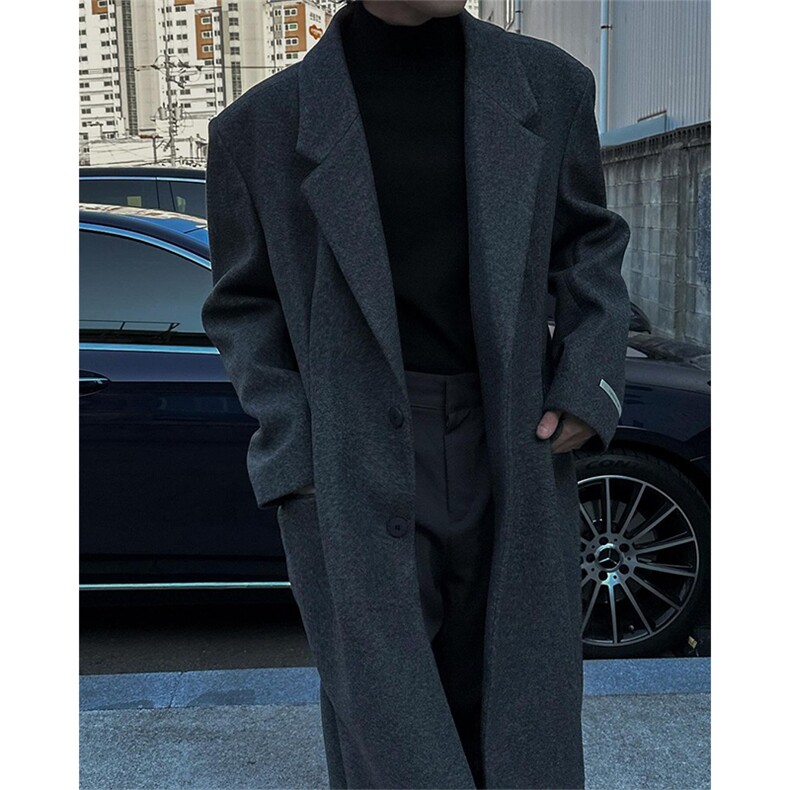 （加棉）韩系中长款呢子大衣cleanfit过膝加长风衣外套Y988-P125，男装毛呢大衣，星座1004-3