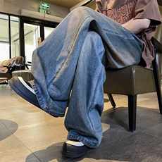 牛仔裤男夏季欧美高街cleanfit复古微喇潮牌直筒宽松痞帅阔腿裤子，男装牛仔裤，星座601-2