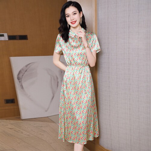 女装店新款POLO领宽松遮肚显瘦休闲中长款减龄洋气连衣裙，女装连衣裙，阿舍尔精品