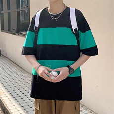 得物抖音40支双纱高品质港风潮牌条纹印花短袖T恤男女T7231-P45，男装T恤，电商A441-1