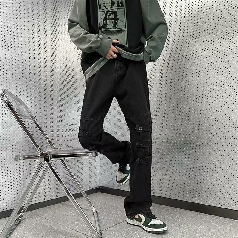 美式高街vibe水洗开叉直筒牛仔裤日常长裤中腰青少年无弹潮6020,男装休闲裤,星座506