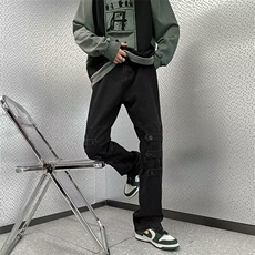 美式高街vibe水洗开叉直筒牛仔裤日常长裤中腰青少年无弹潮6020，男装休闲裤，星座506