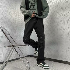 美式高街vibe水洗开叉直筒牛仔裤日常长裤中腰青少年无弹潮6020图片