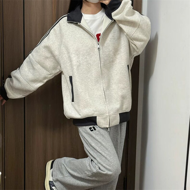 抖音得物高品质26春装美式高街重磅结构拼接织带立领卫衣外套CM42,女装短外套,电商A486-1