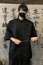2024夏季新款港风新中式大码风提花短袖衬衫M-5XHC24221-P60，男装衬衫，电商A022