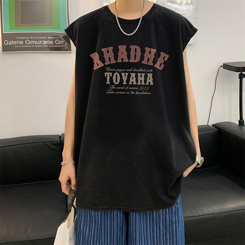 抖音供货、230克现货水洗棉印花宽松版无袖背心D223A-SB2302-P35,男装背心/马甲,电商019-1