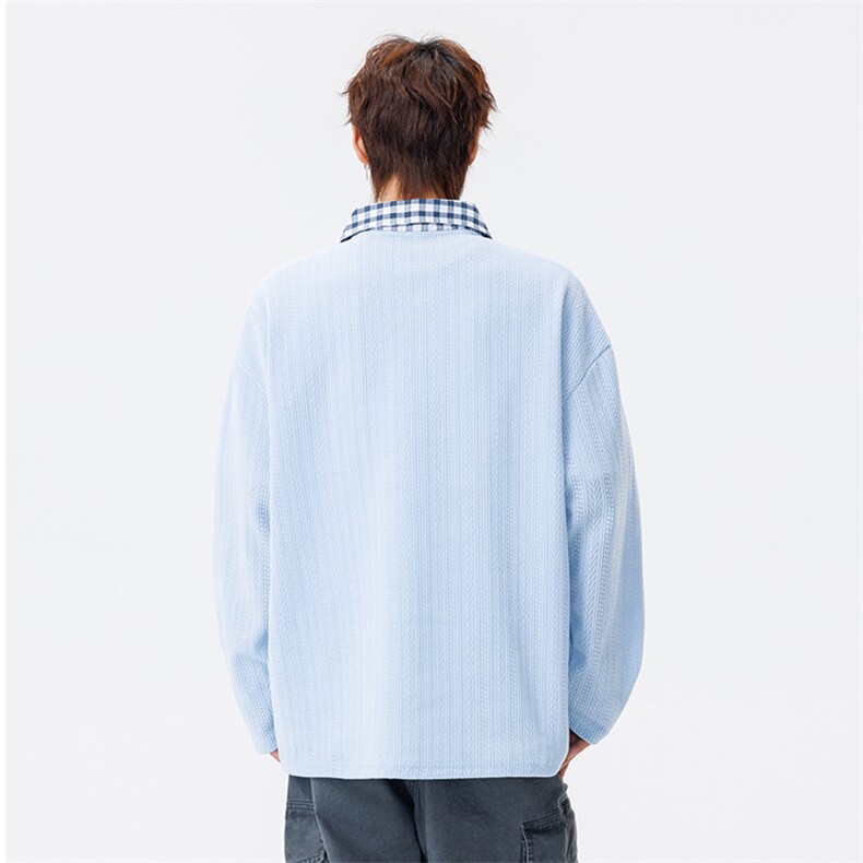 美式假两件格子翻领卫衣潮流宽松polo衫A161-MT-2602-P42,男装卫衣,电商A161