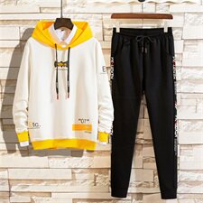 秋季宽松连帽套装青少年印花两件套运动时尚休闲套装男TZ380，男装套装，星座1207