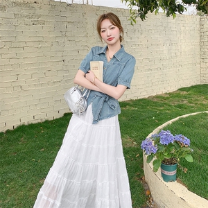 轻熟风韩系牛仔薄款上衣套装裙女夏季新款显瘦气质半身裙两件套图片
