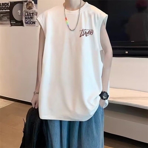 美式潮牌坎肩背心夏季休闲运动宽松纯棉无袖T恤半袖X26-P25网络图图片